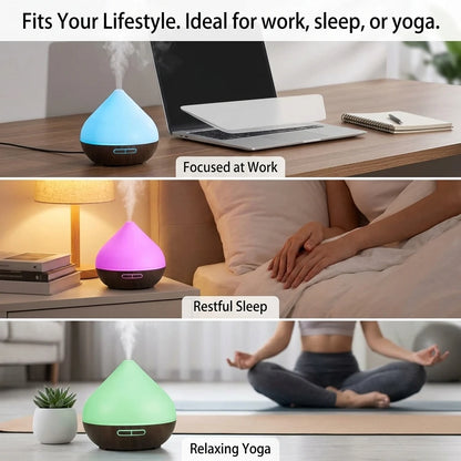 Aromatherapy Humidifier 2-in-1: Ultrasonic Silent Bedroom Atomizer + 7-Color Wood Grain Ambient Light