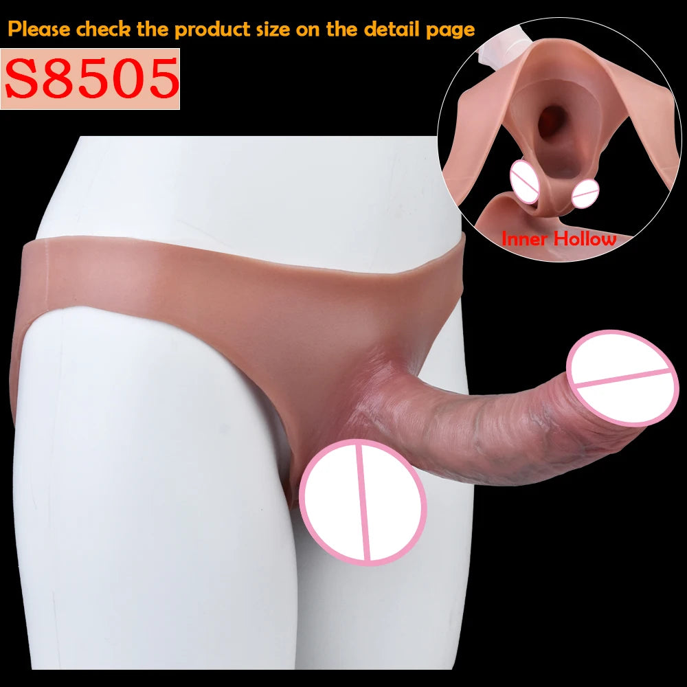 Silicone Hollow Dildo Pants Skin Feeling Strap-on Penis Extender Sleeve Delay Ejaculation