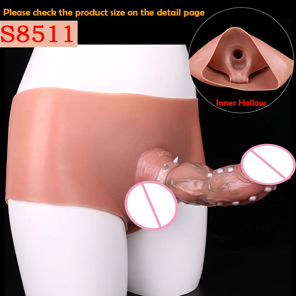 Silicone Hollow Dildo Pants Skin Feeling Strap-on Penis Extender Sleeve Delay Ejaculation