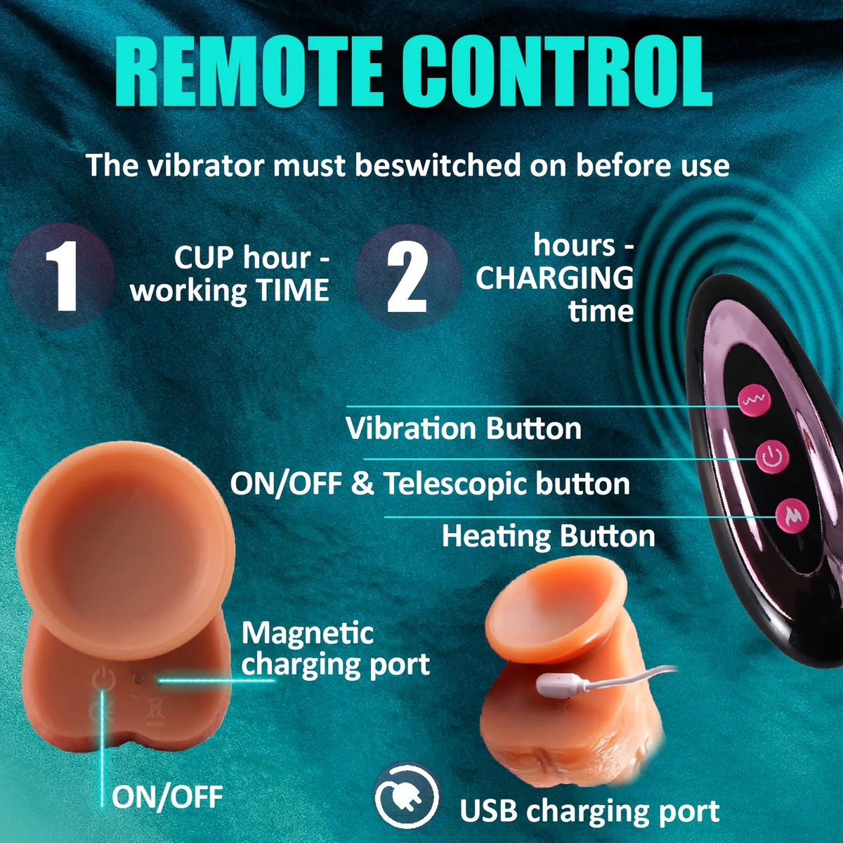 Dildo - 1pc Realistic Silicone Dildo with Suction Cup And Telescopic Vibration, Wireless Infrared Control, Rechargeable Lithium Battery