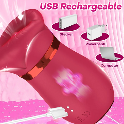 3-in-1 Tongue Licking & Suction Vibrator for Women – Clitoral, Nipple & G-spot Stimulator, Rechargeable Female Massager with Breast Sucking Function