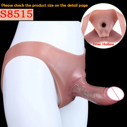 Silicone Hollow Dildo Pants Skin Feeling Strap-on Penis Extender Sleeve Delay Ejaculation