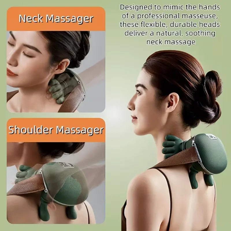 Wireless Bionic Heated Electric Neck and Shoulder Massager with Finger Massager