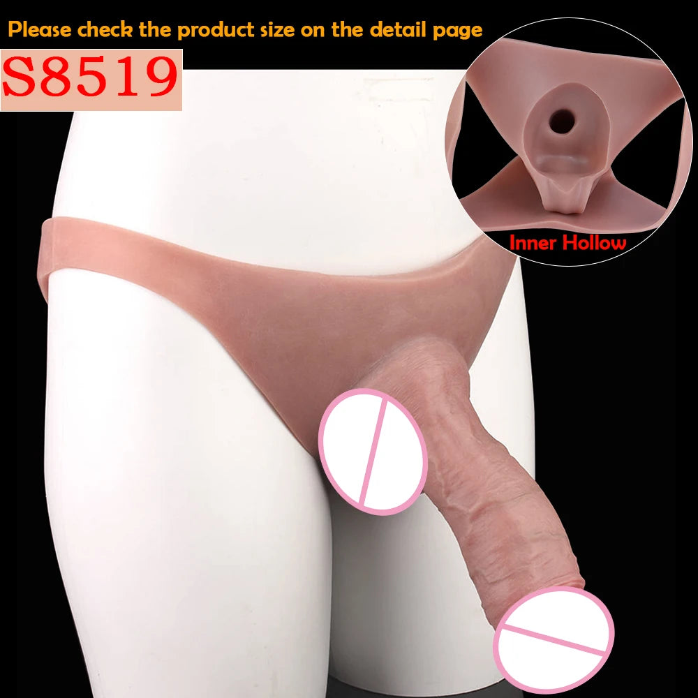 Silicone Hollow Dildo Pants Skin Feeling Strap-on Penis Extender Sleeve Delay Ejaculation