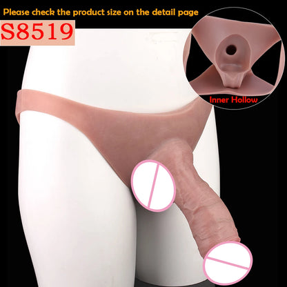 Silicone Hollow Dildo Pants Skin Feeling Strap-on Penis Extender Sleeve Delay Ejaculation