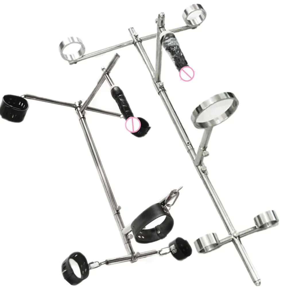 Sex Toys Stainless Steel Bar Spreader with Dildo Holder