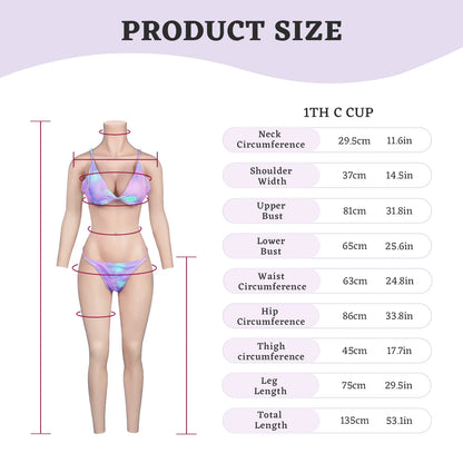 Breast Forms Silicone Bodysuit with Arms Fake Chest Realistic Vagina for Crossdressers