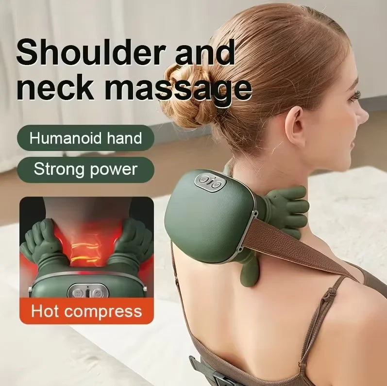 Wireless Bionic Heated Electric Neck and Shoulder Massager with Finger Massager