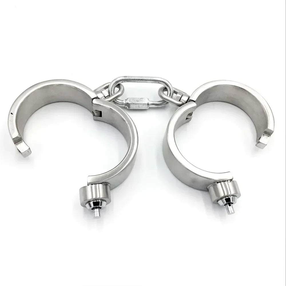 Heavy Stainless Steel Press Lock Wrist Handcuffs Ankle Cuffs Neck Collar