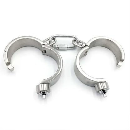 Heavy Stainless Steel Press Lock Wrist Handcuffs Ankle Cuffs Neck Collar