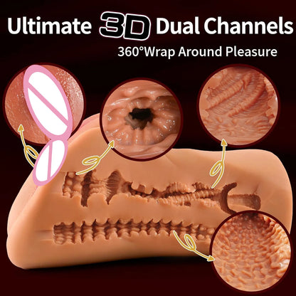 1.63 LB Brown realist sex toys for man masturbator two channel