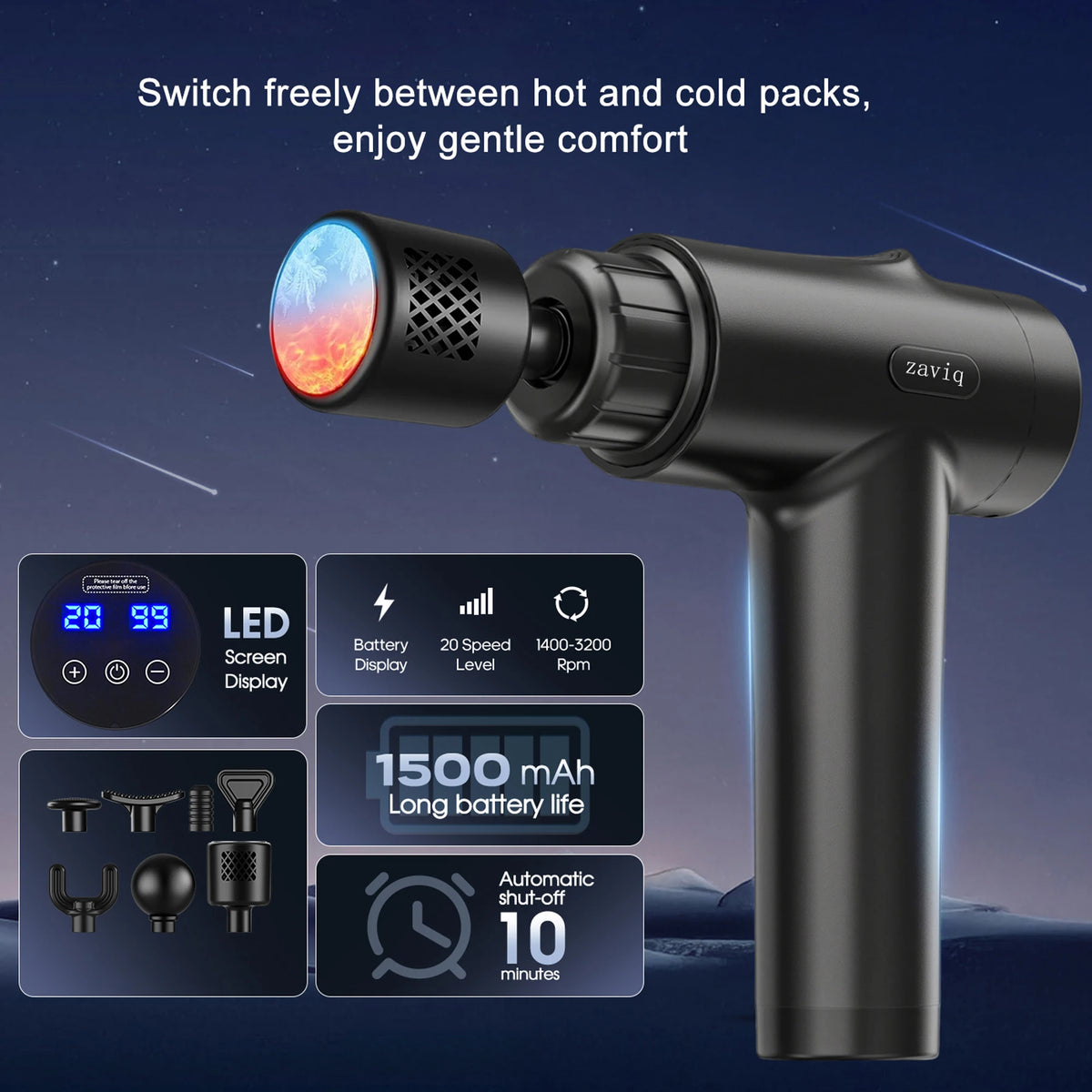 Hot and Cold Fascia Gun, Deep Tissue Massage Gun, Muscle Percussion Massager, 7 Silent Massage Heads