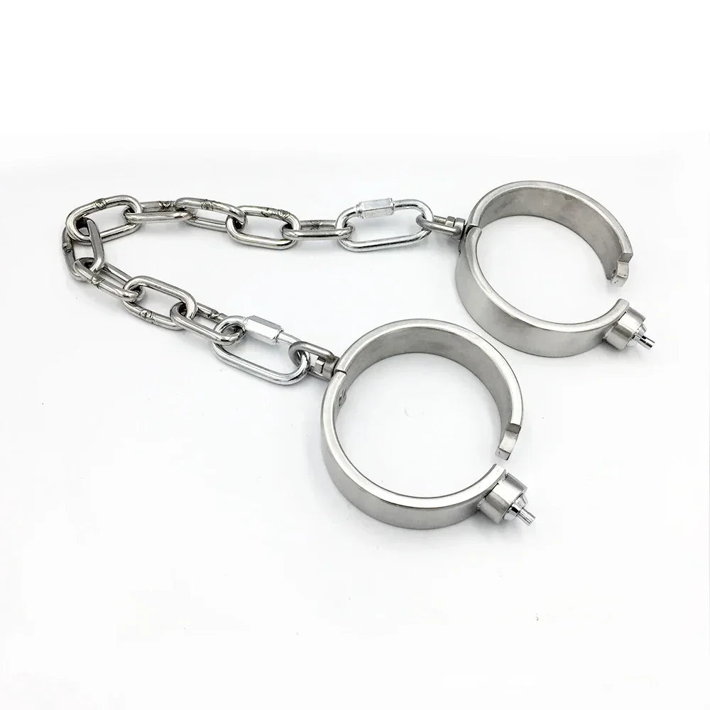 Heavy Stainless Steel Press Lock Wrist Handcuffs Ankle Cuffs Neck Collar