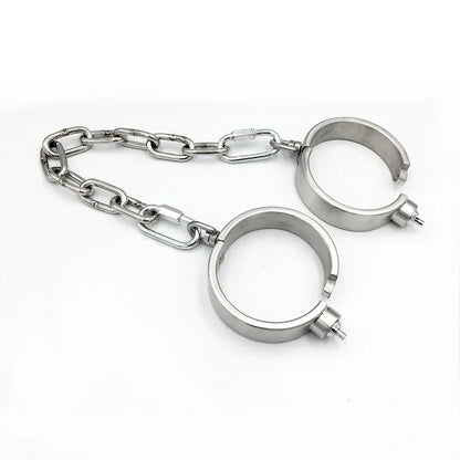 Heavy Stainless Steel Press Lock Wrist Handcuffs Ankle Cuffs Neck Collar