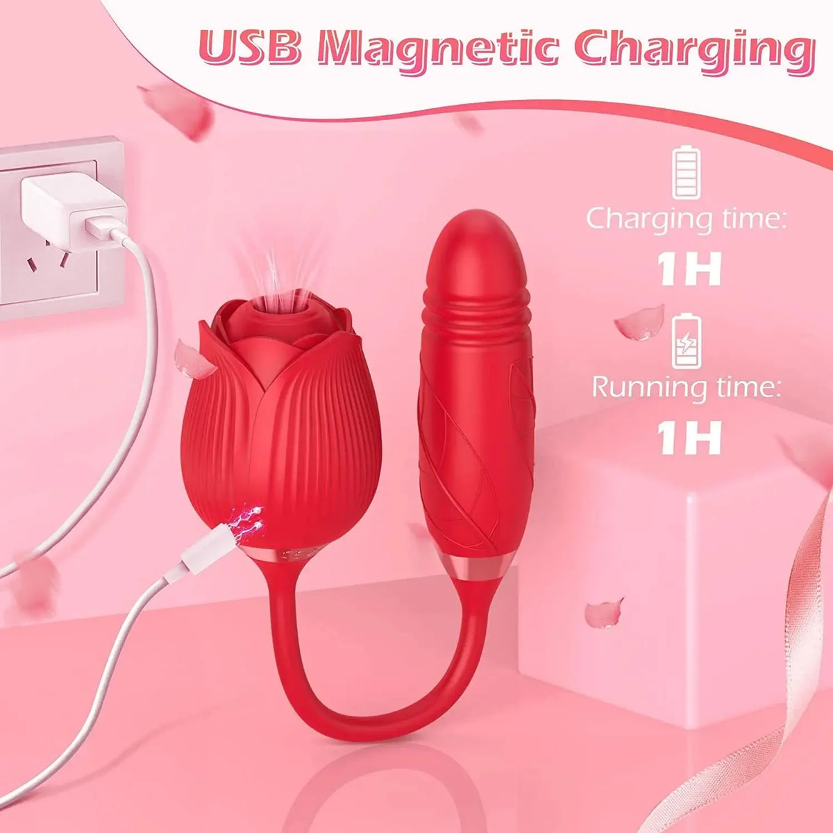 3in1 Thrusting Anal Vibrator Female Rose Sucking Clitoris Stimulator Dildo Licking Vagina
