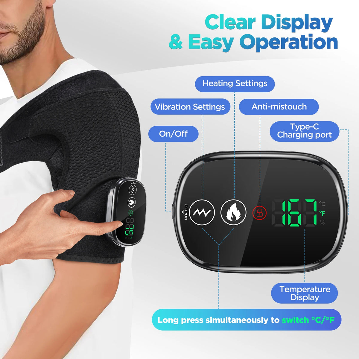 Heated Shoulder Steamer Massager Belt Vibration Heating Electric