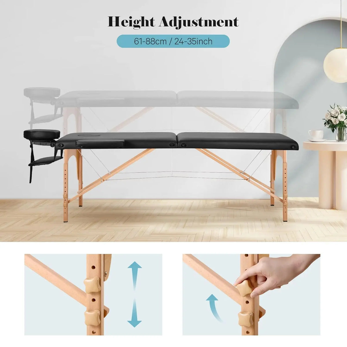 Massage Table Portable Wooden Bed 24" Wide Foldable