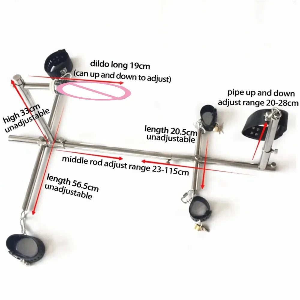 Sex Toys Stainless Steel Bar Spreader with Dildo Holder