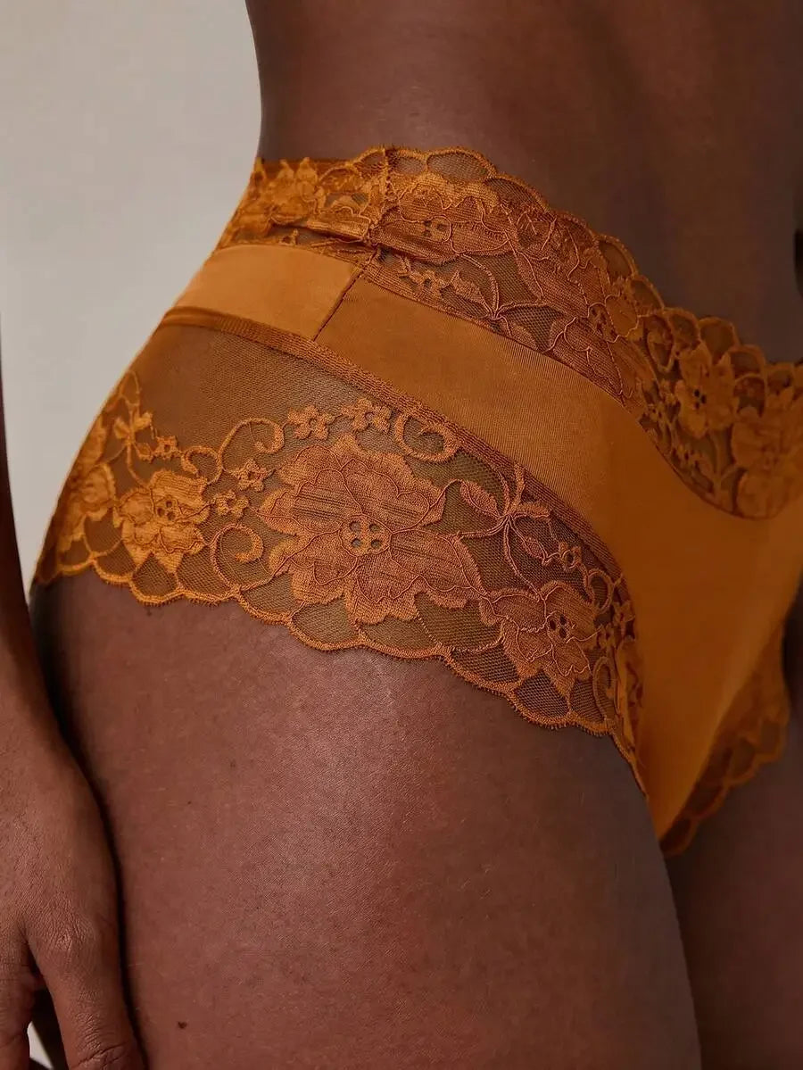Women Floral Lace Patchwork Bikini Panty